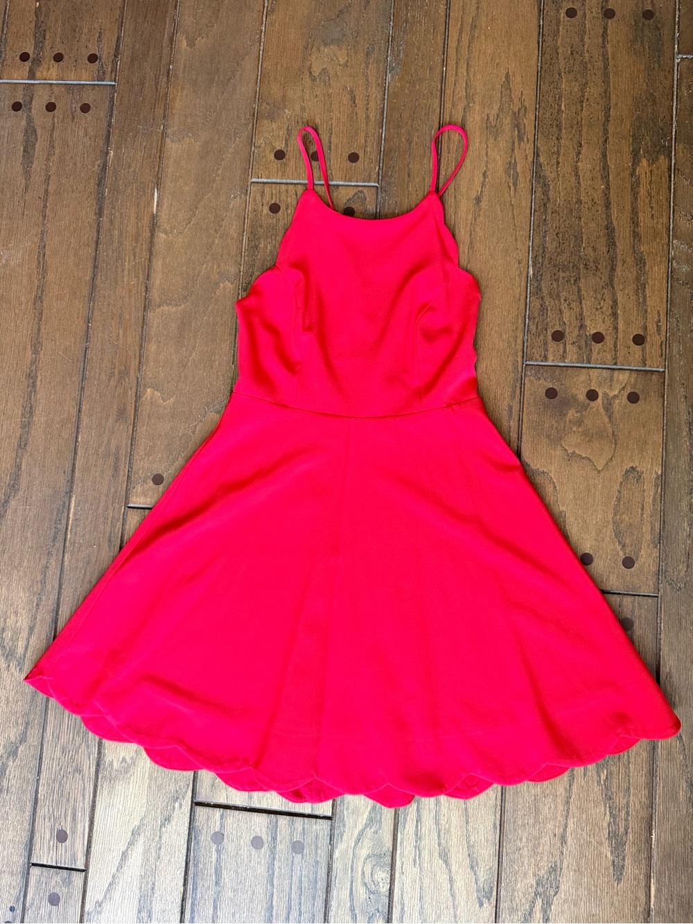 Lulu's Red Spaghetti Strap Dress with Scalloped Hem